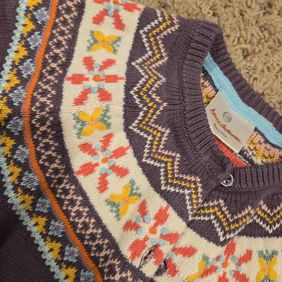 Hanna Anderson Purple Cardigan With Floral Yoke Size 110 Or 5 - Picture 3 of 4